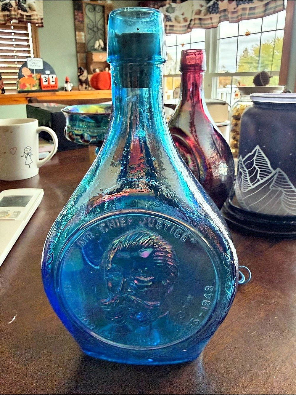 Wheaton Mr. Chief Justice Charles Evans Hughes Decanter Blue Glass Decor Bottle